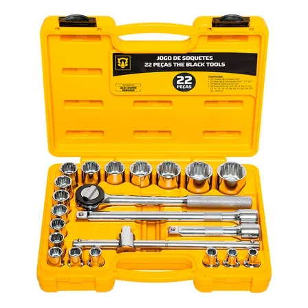 Jogo Kit De Ferramentas Manuais Chave Catraca 1/2 8 A 32mm Bcs022 The Black Tools Cor Amarelo