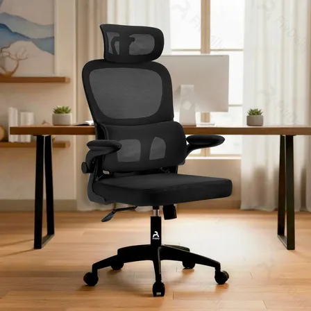 Cadeira De Escritório Confortavel Ergonômica Giratoria C600 Fivdaily Preta E Apoio De Cabeça Com Suporte Lombar Estofado... Preto Malha