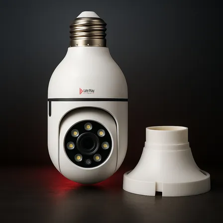 Câmera De Segurança Lâmpada Soquete Wifi Visão Noturna 360 Graus Full Hd Espiã App Yoosee Cor Branca Branco