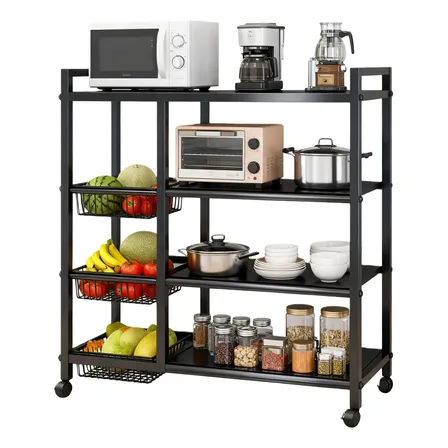 Fruteira Chão Cozinha Organizador 4 Andares Multiuso Mesa Preto