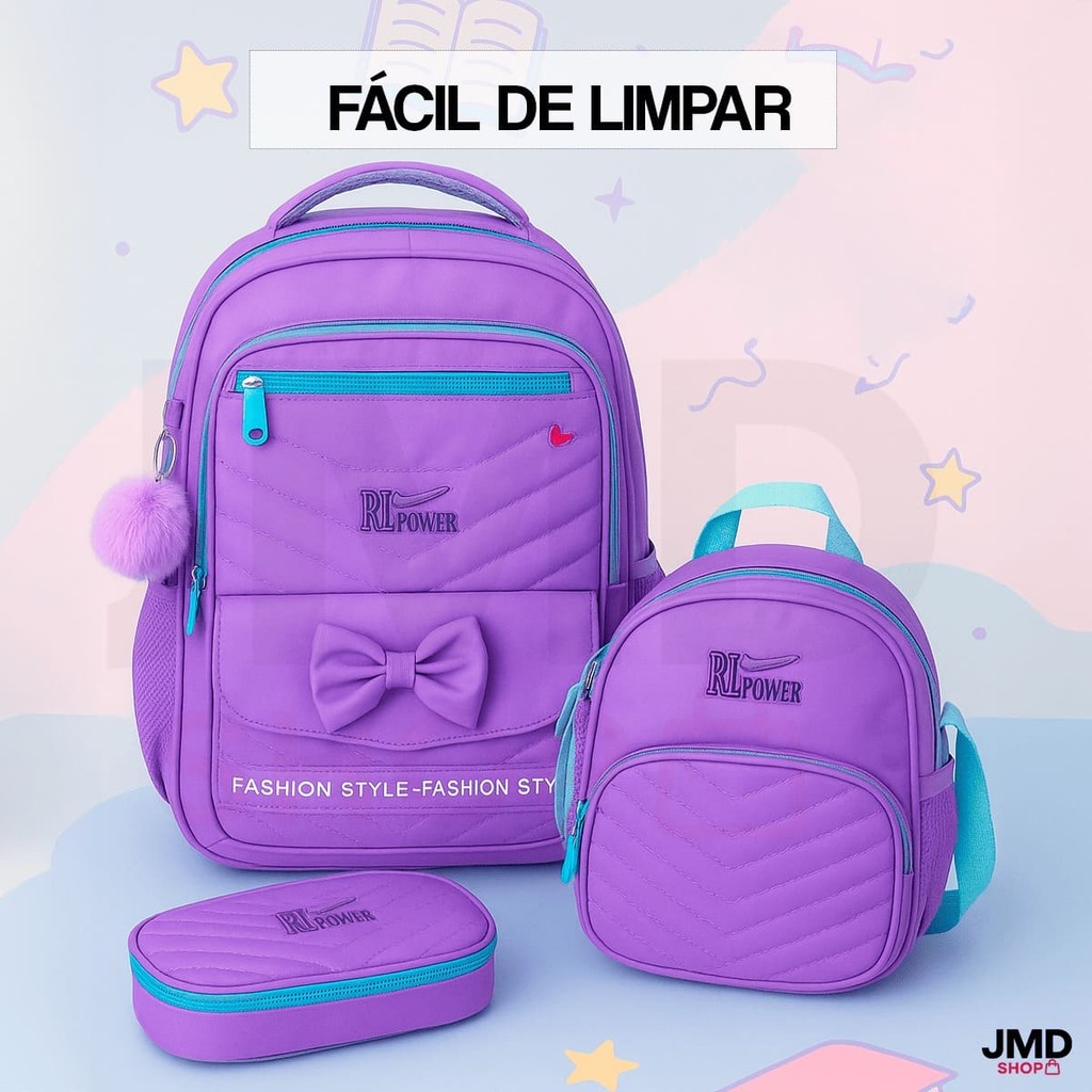 Kit  Mochila Escolar Criança 3 em 1  + Lancheira + Estojo Nylon Impermeável Resistente