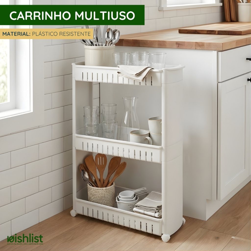 Carrinho Multiuso Organizador Com Rodinhas Prateleiras Lavanderia Cozinha