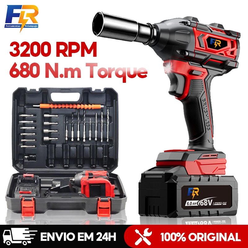 Chave de lmpacto Elétrica 68V Profissional sem Fio Com Baterias Brushless - Kit 30 Pecas