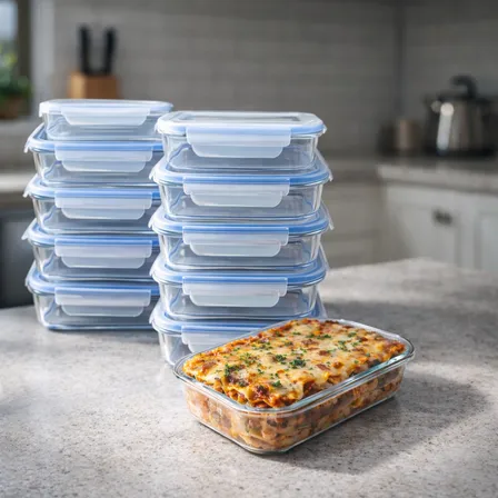 Kit 10 Potes De Vidro Herméticos 640ml Retangular Vedação Azul