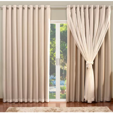 CORTINA SALA 4,00 X 2,70 MICROFIBRA COM VOIL LISO ILHÓS CROMADO SALA/QUARTO