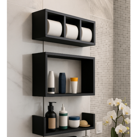 Kit 3 Nichos triplos Prateleiras para Banheiro Organizador  em Preto ou Branco 100% Mdf