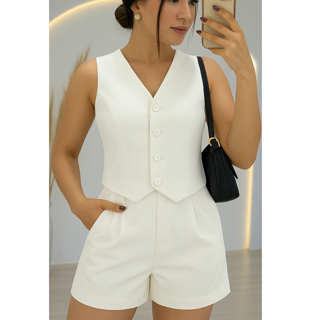 CONJUNTO FEMININO SHORTS + COLETE NOVA TENDENCIA 2026  PRIMAVERA VERÃO