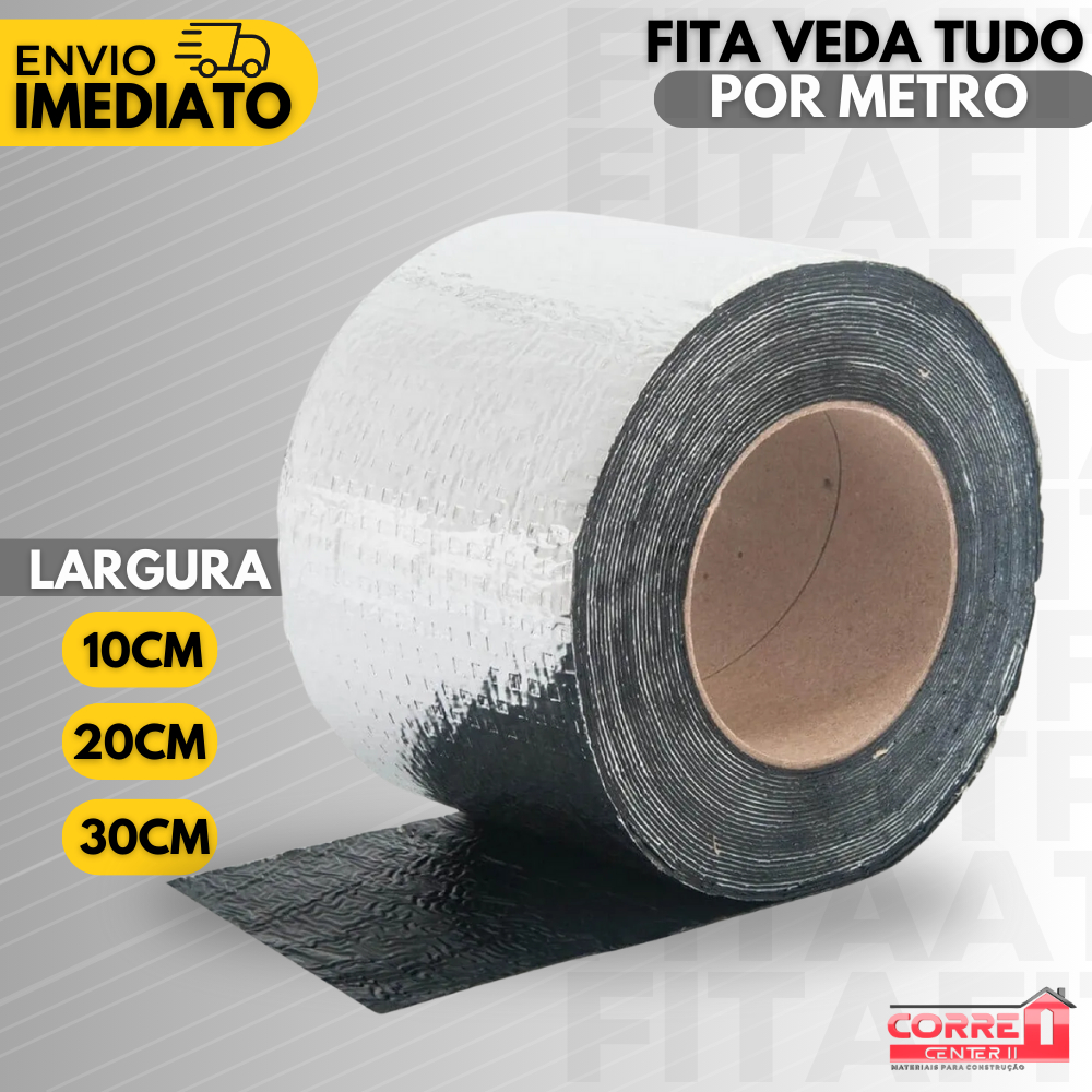 Fita Multiuso Manta Asfaltica Adesiva para Reparos Rufo Calha Telhado Veda Tudo 10cm 20cm 30cm POR METRO