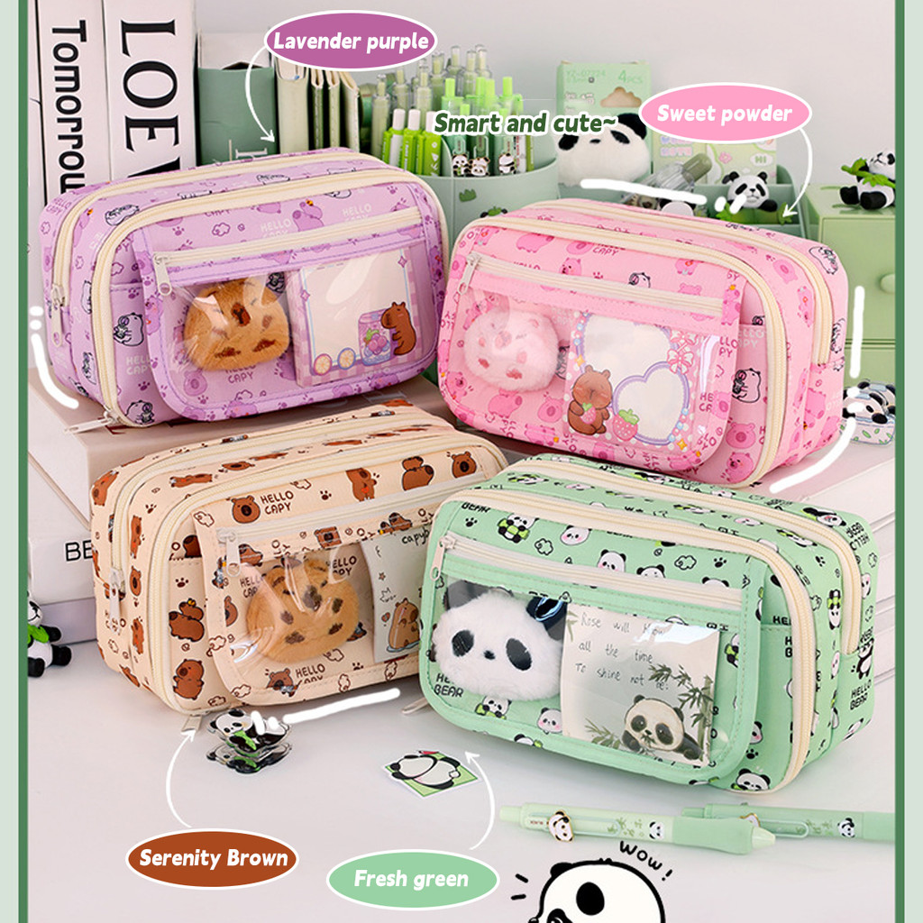 Capara Estojo De Lápis De Grande Capacidade , Estudante , Panda , Bolsa Alto Valor , Material Escolar Para Meninas Do En