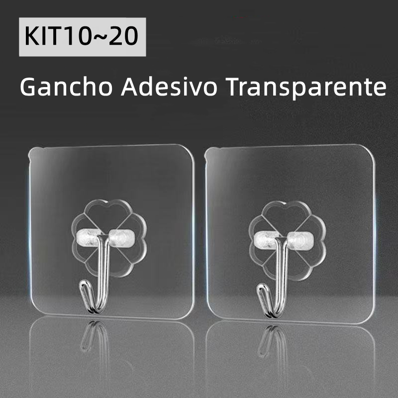 Ganchos Autoadesivos Adesivo Instalação Sem Pregos e Ajuste Fácil Cozinha Gancho Adesivo Parede Transparente KIT4 KIT10