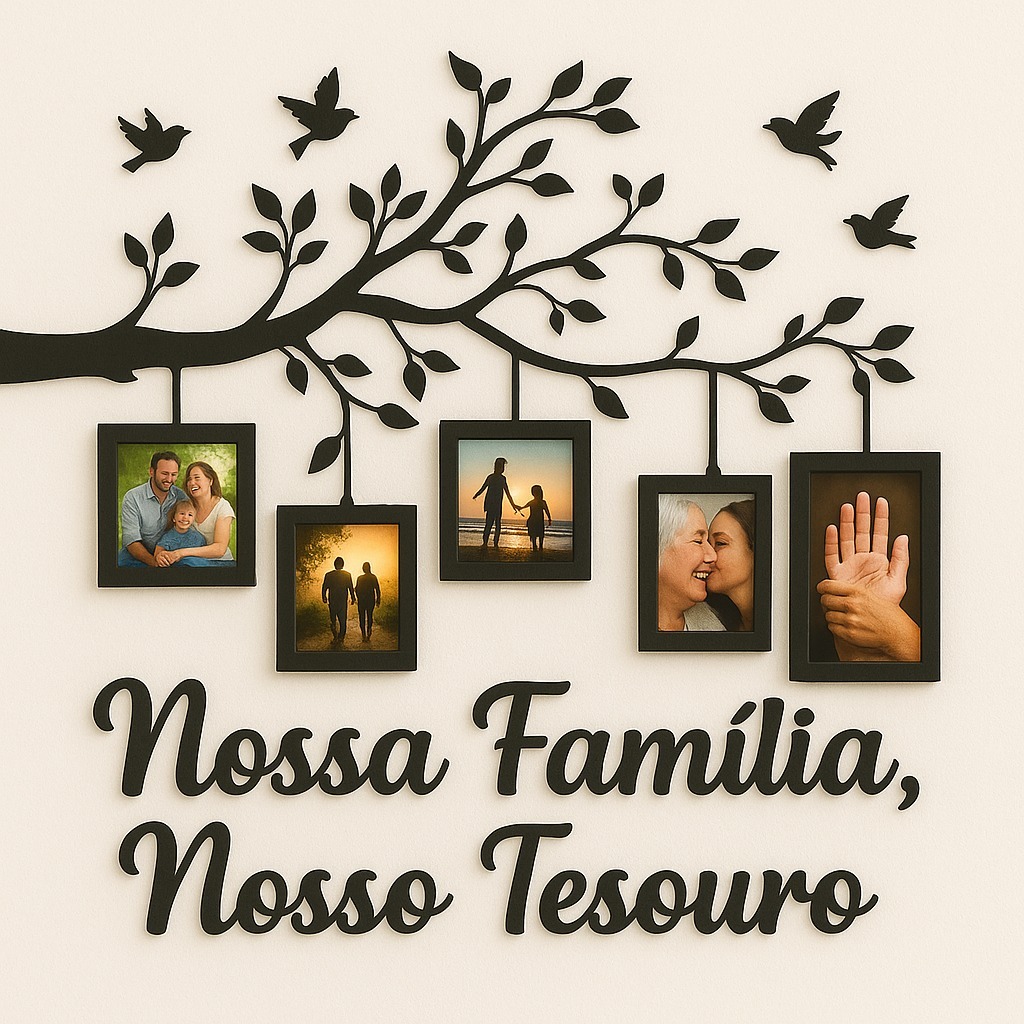 Quadro Decorativo em MDF 10x15– Árvore com Molduras para Fotos de Família