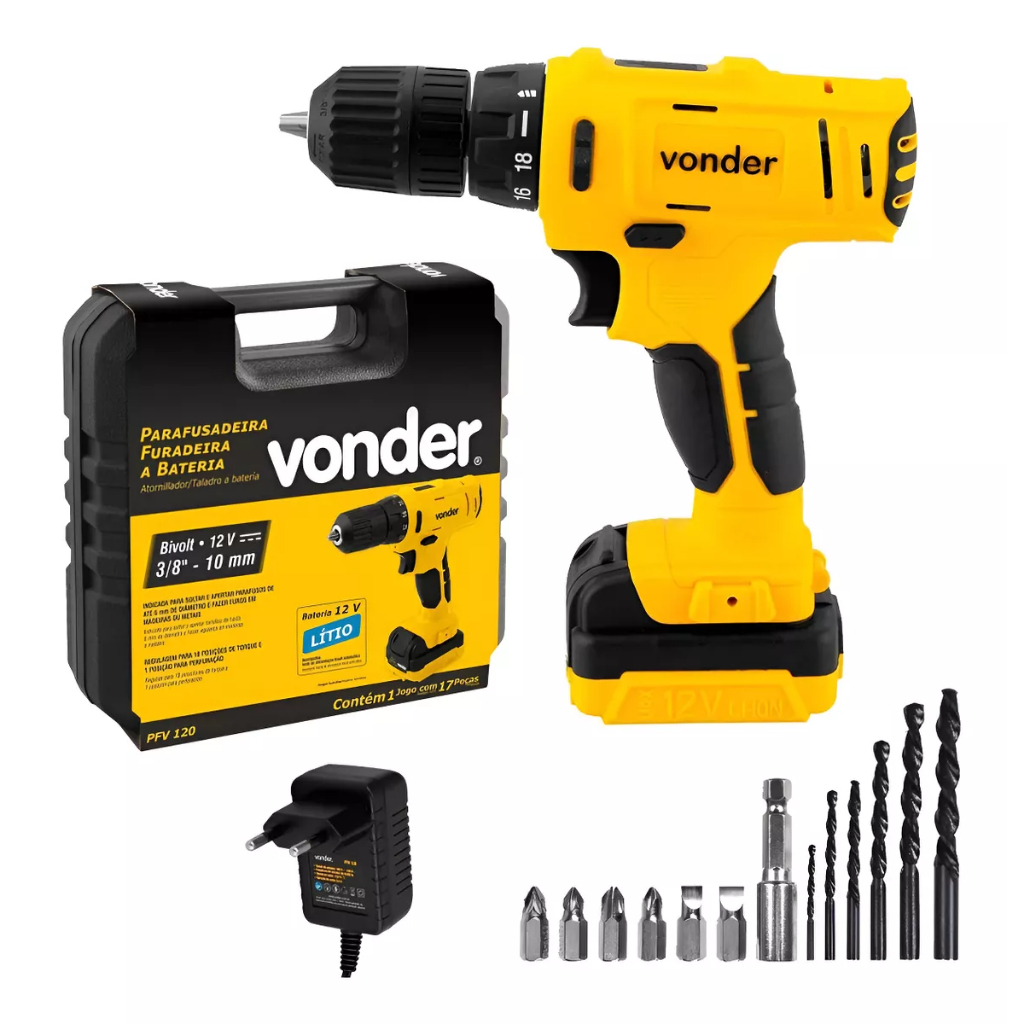 Parafusadeira Furadeira A Bateria 12V Bivolt PFV 120 Vonder