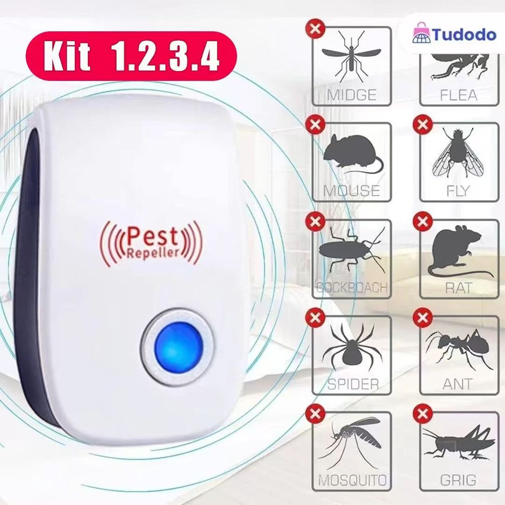 KIT4/3/2/1 Repelente Eletrônico Ultrassônico Mosca Pernilongos Baratas Morcegos repele e Espanta Ratos bivolt