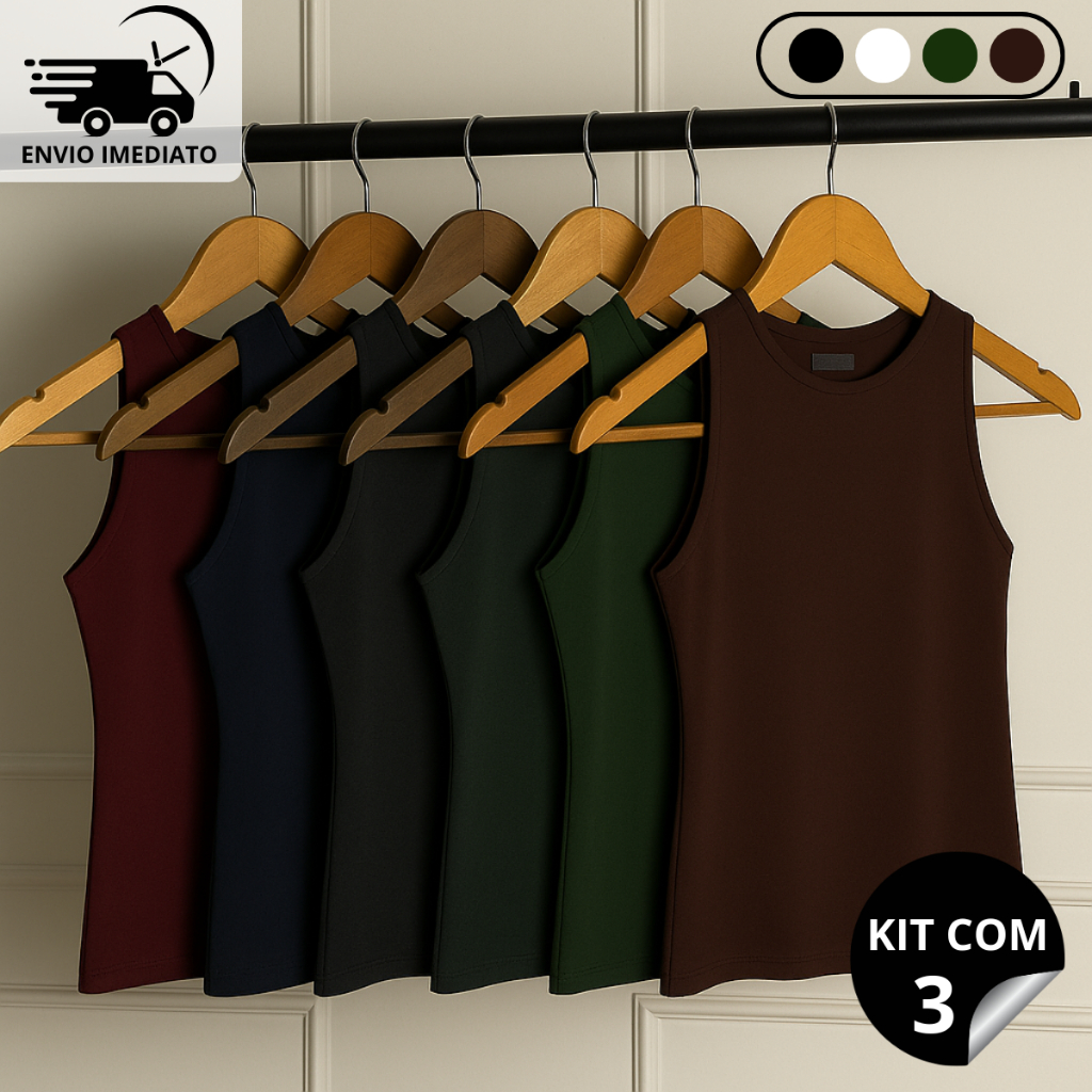 Kit 3 Regatas Casual Basica Blusa Feminina Blogueira Tendencia Lazer Academia e Esporte