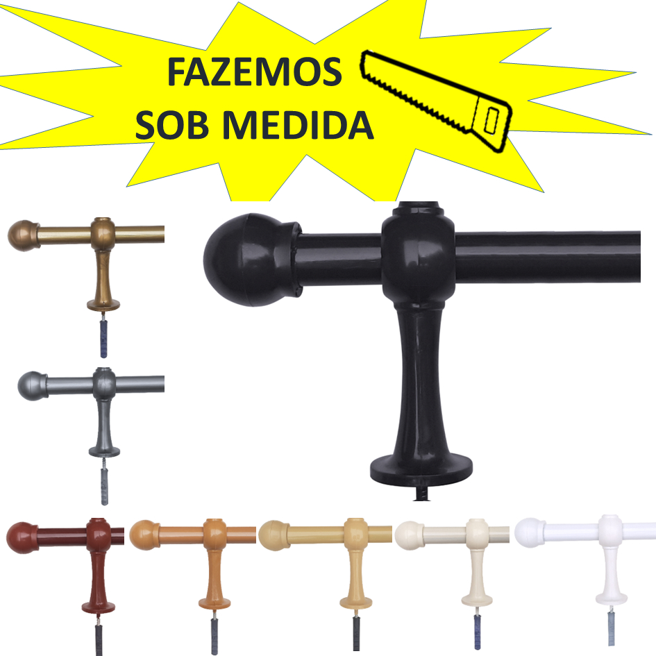 CONJUNTO  varao para cortina 1,00mt metro 28mm (grosso) em aço ferro com ponteira e suporte janela