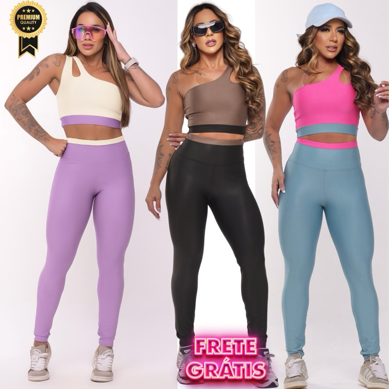 Conjunto Fitness Roupa de Academia Feminina Top e Calça Suplex Premium Zero Transparência
