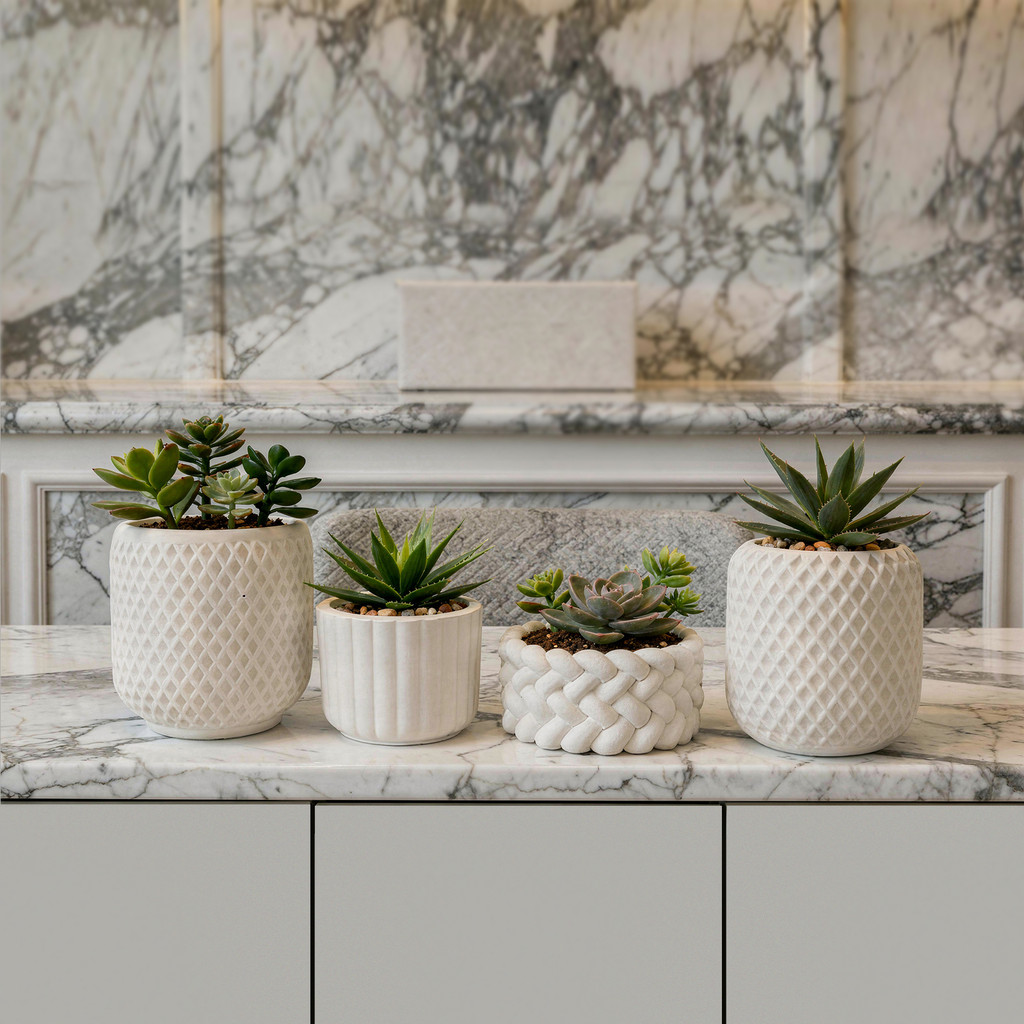Kit 4 Vaso Decorativo em Gesso para Vaso de Plantas Suculentas e Cactos Decoração Sala Pequena Mesas