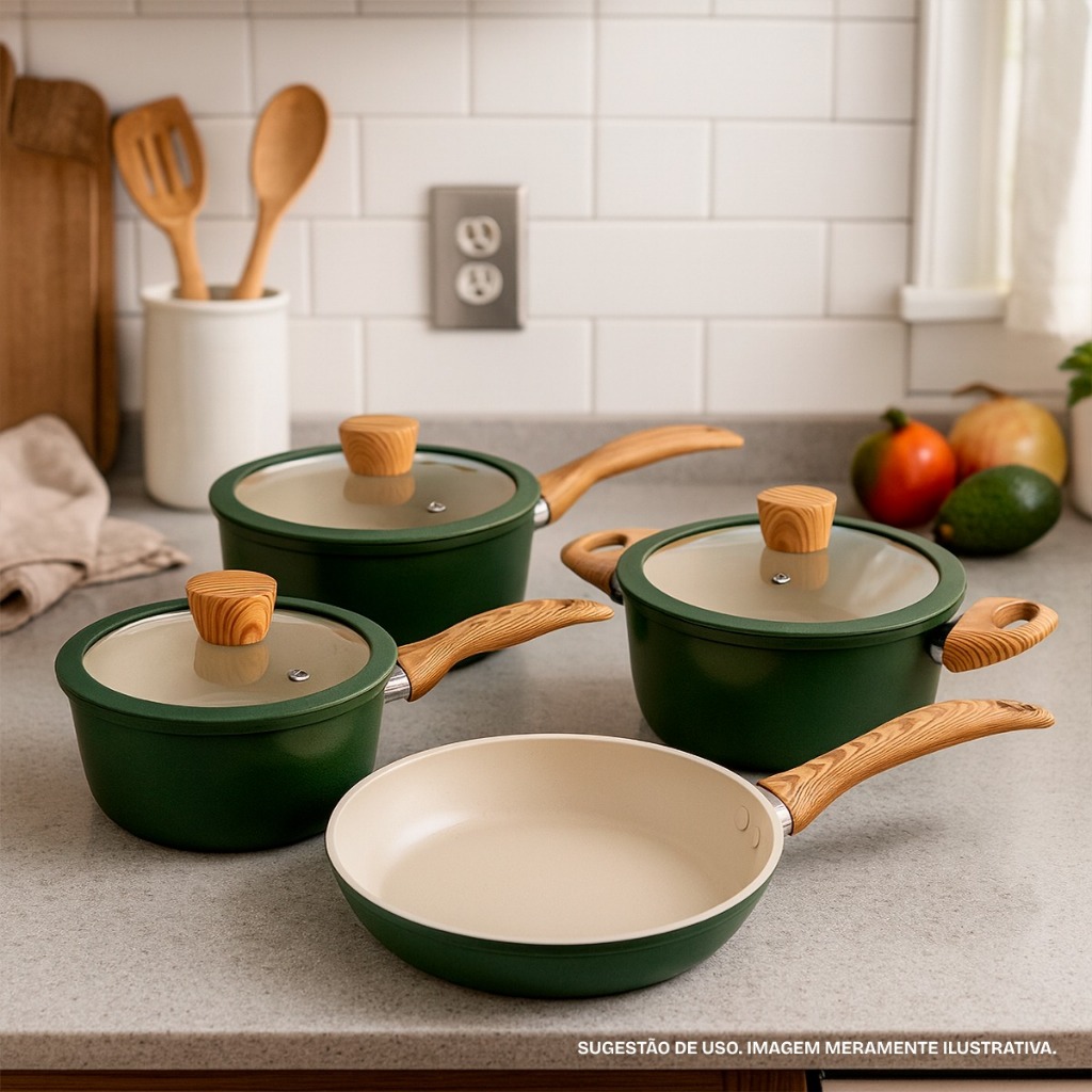 Jogo de Panelas 4 Peças Antiaderente Cerâmica Compatível Fogão Gás e Indução