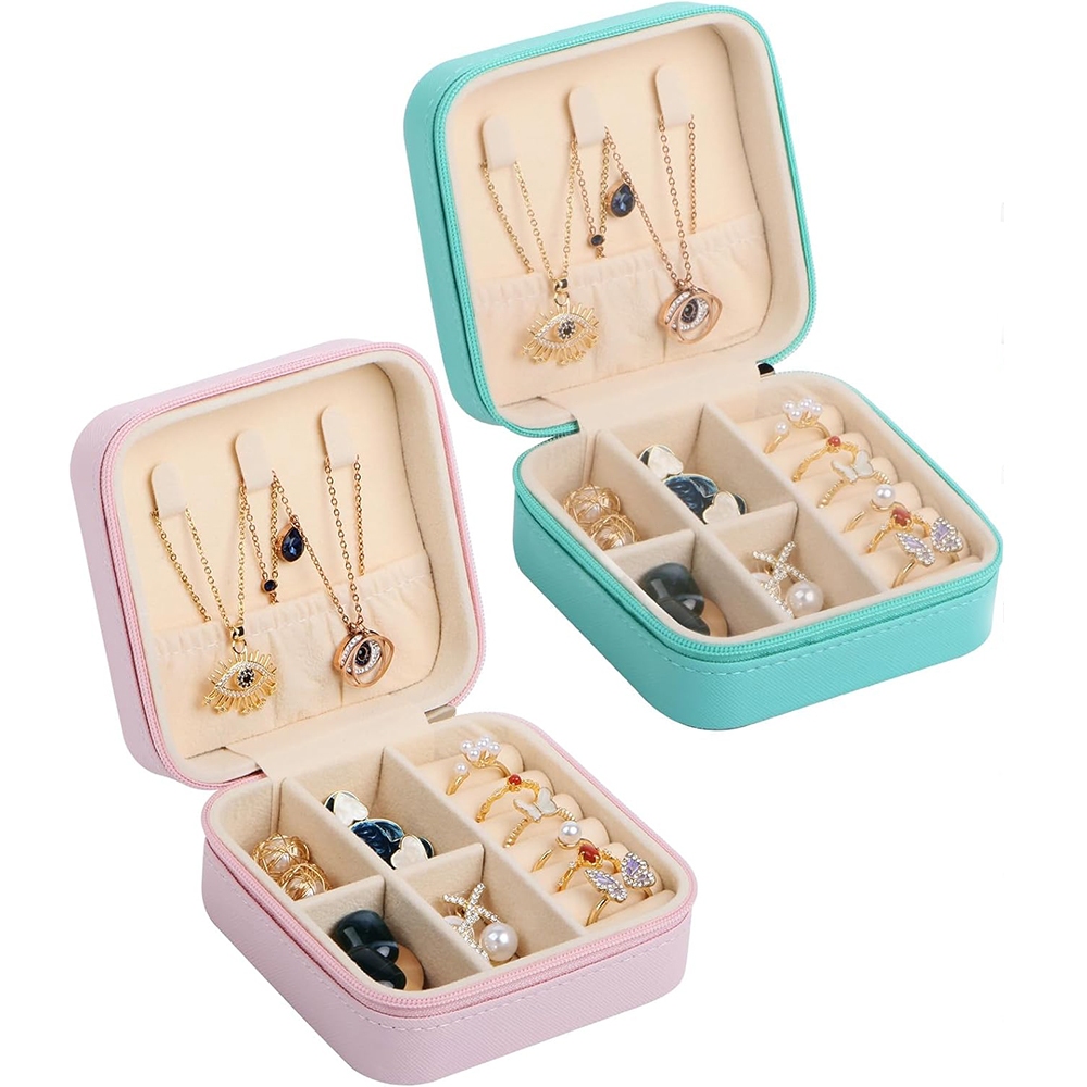 Mini Porta Joias Porta Jóias Duplo Portátil de Couro Organizador para Bijuterias Colares e Bijuterias