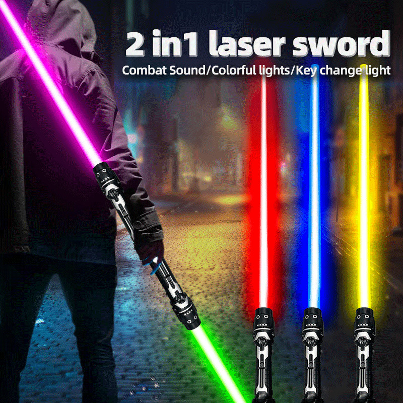 Crianças Espada Laser Sabre De Luz Brinquedos Colorido Brilhante Vermelho E Azul Duplo Música Telescópica Cosplay Legal