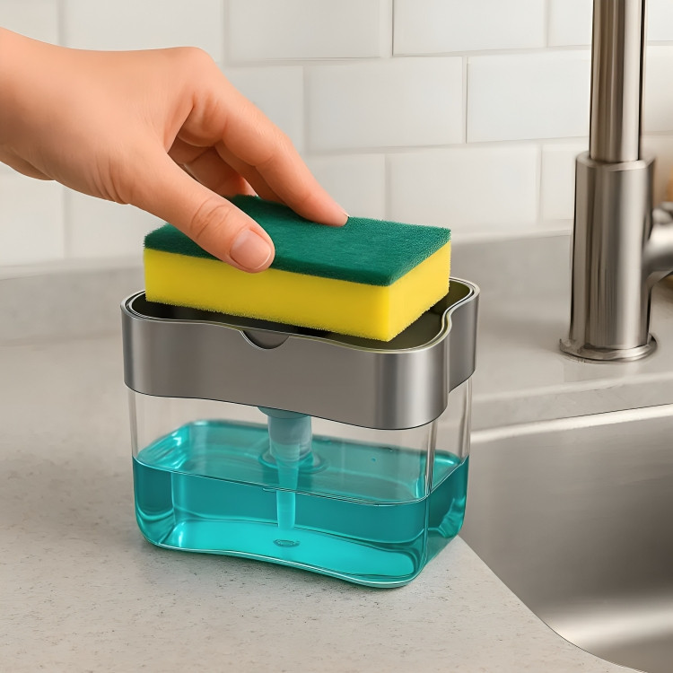 Dispense Sabão Porta Detergente 2 em 1 Suporte Bucha Esponja Limpa Cozinha Limpeza Sabão Com Esponja