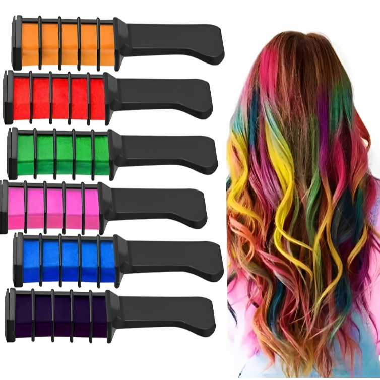 Kit 6 Pente Colorido Giz De Cabelo Com 06 Cores Temporárias Para Festas Criativo