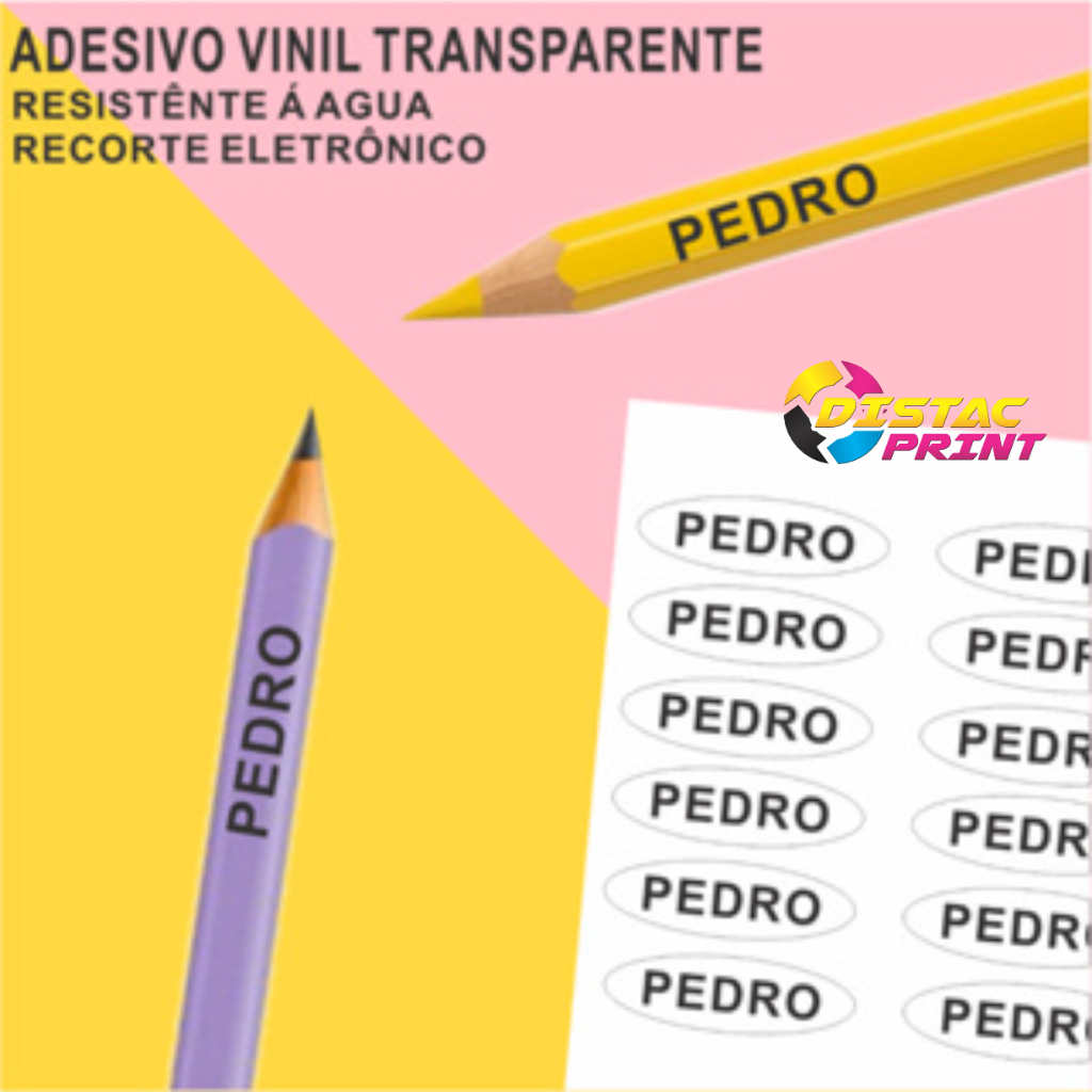 120 Etiquetas Adesivas Escolar Lápis em Vinil TRANSPARENTE