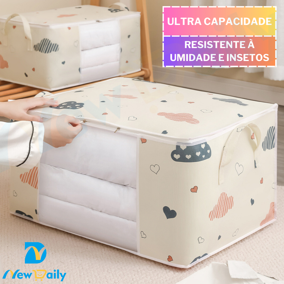 [75L] Caixa Saco Organizador Cobertor Casaco Guarda Roupa Ecológico Anti-Poeira Umidade Insetos Multiuso. OG-121-BC