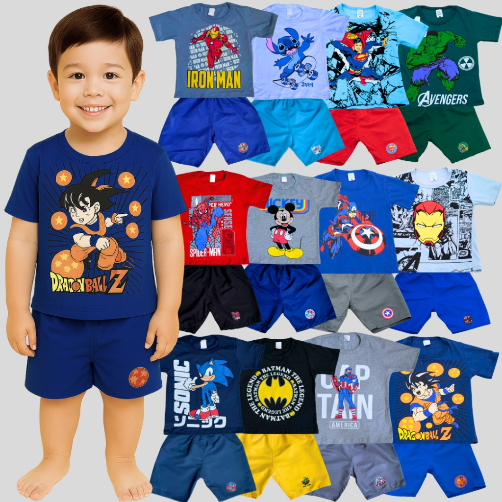 Kit Infantil Sortido 12  Peças De Roupas Menino Verão - 6 Camisetas + 6 Bermudas