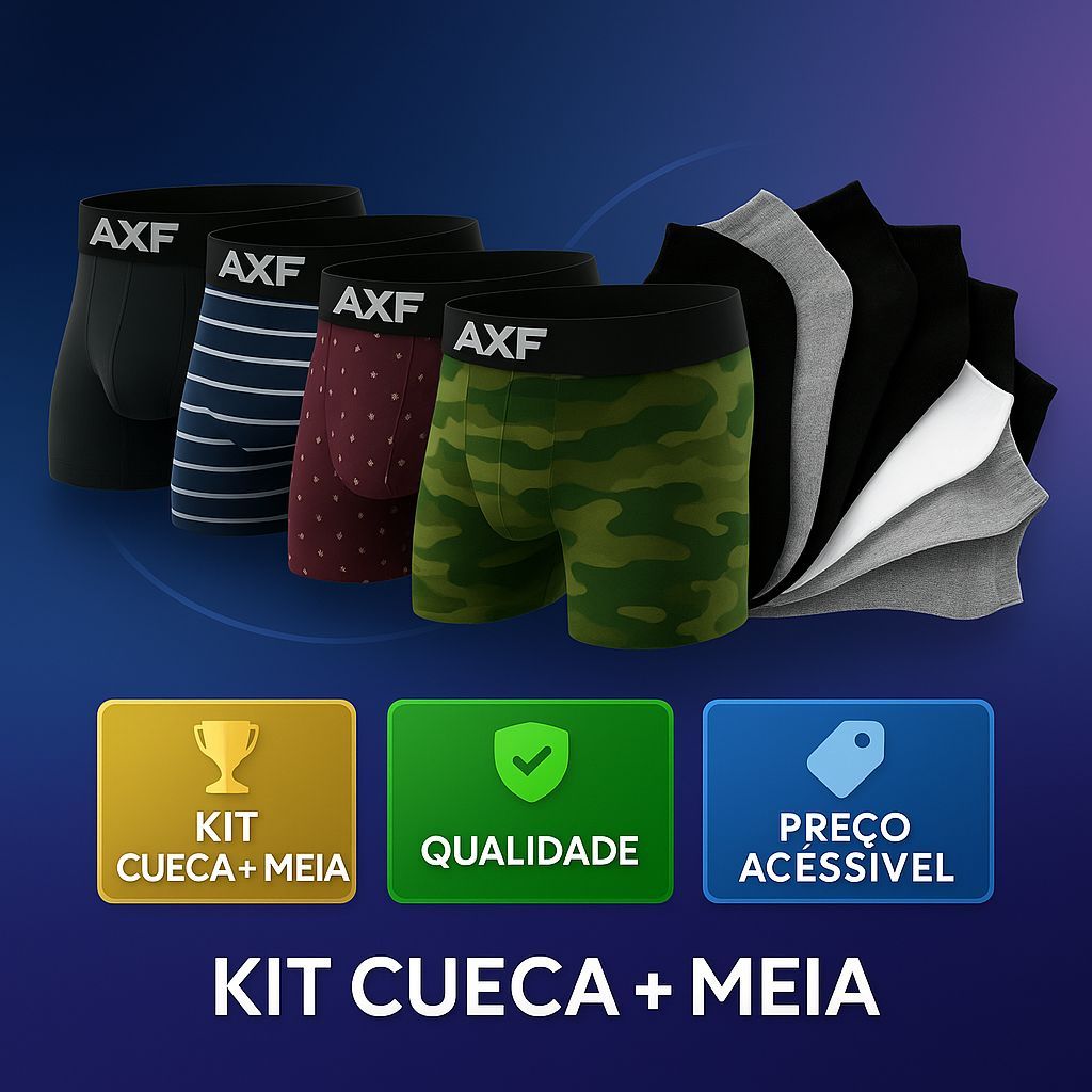 Kit Com 10 Cuecas Boxer Adulto + 12 Meias Esportivas
