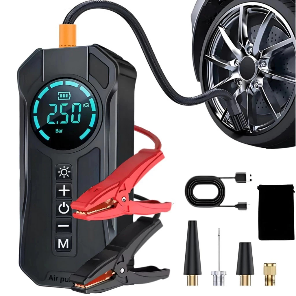 Bomba de ar portatil Regular/Atualizado compressor inflator multi-função 4 em 1 powerbank 8kmah bateria calibrador de ca
