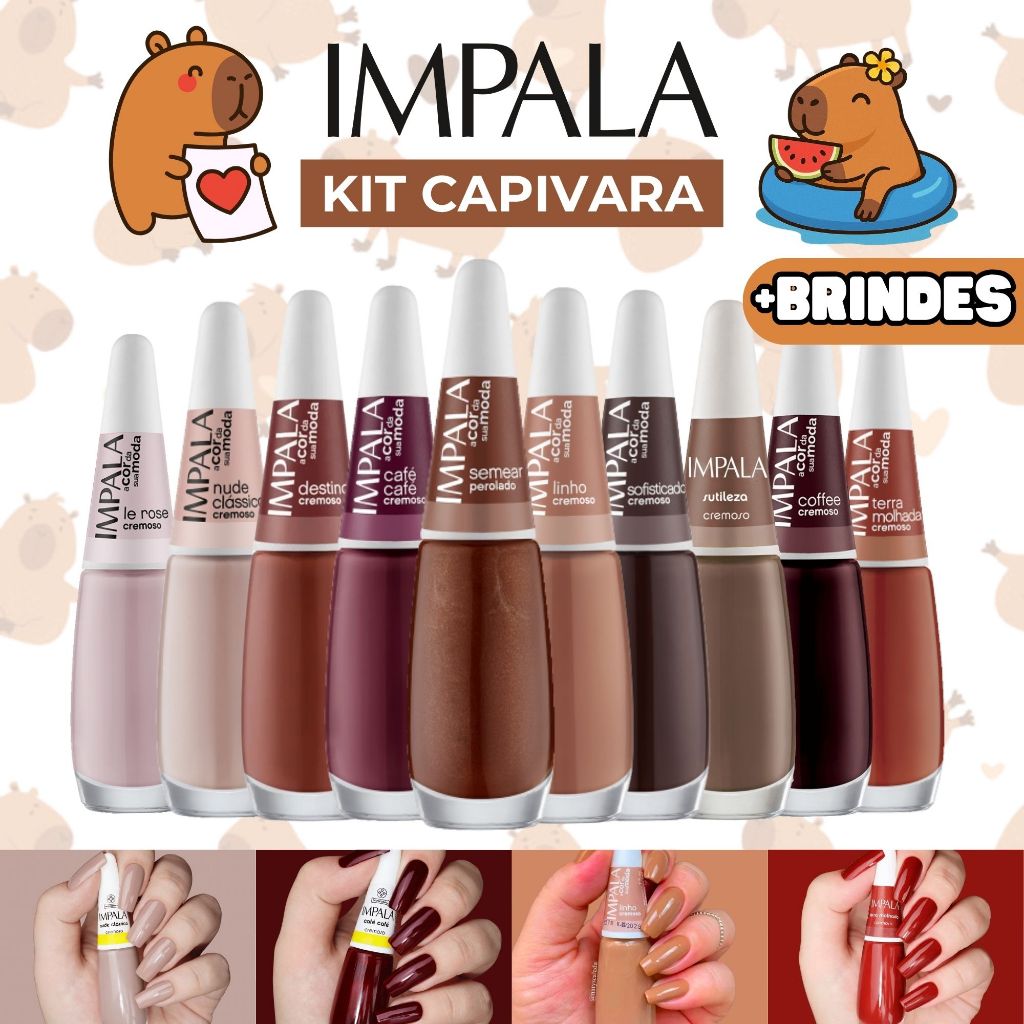 Kit 10 Esmaltes Impala Marrom Nude Esmalte Capivara Atacado