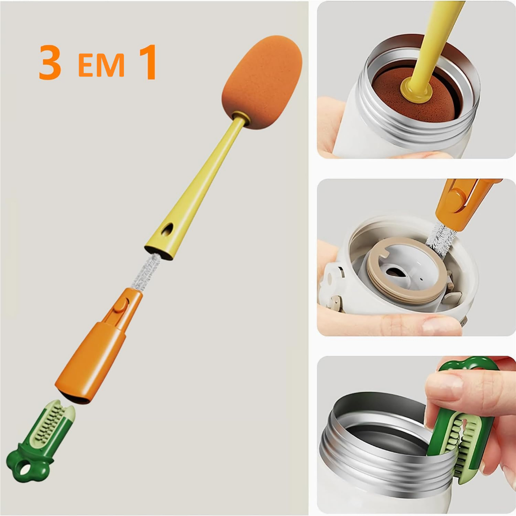 Escova 3 Em 1 De Limpeza Multifuncional  P/ Lavar Mamadeira Copos de Dobrável Garrafa Bebê Bico Cleaner