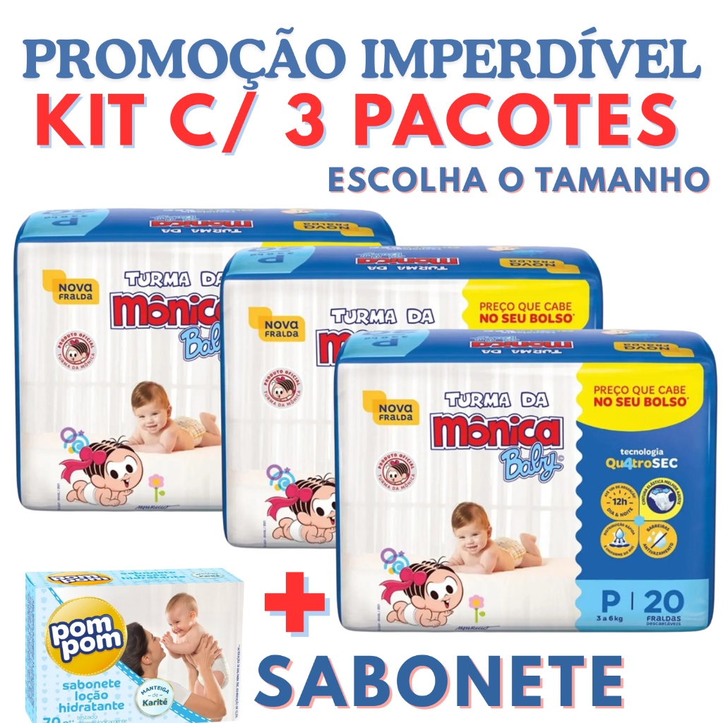 Frauda descartáveis ,chá, kit fralda, fraldas , escolha o seu tamanho  P, M G XG RN + 1 SABONETE
