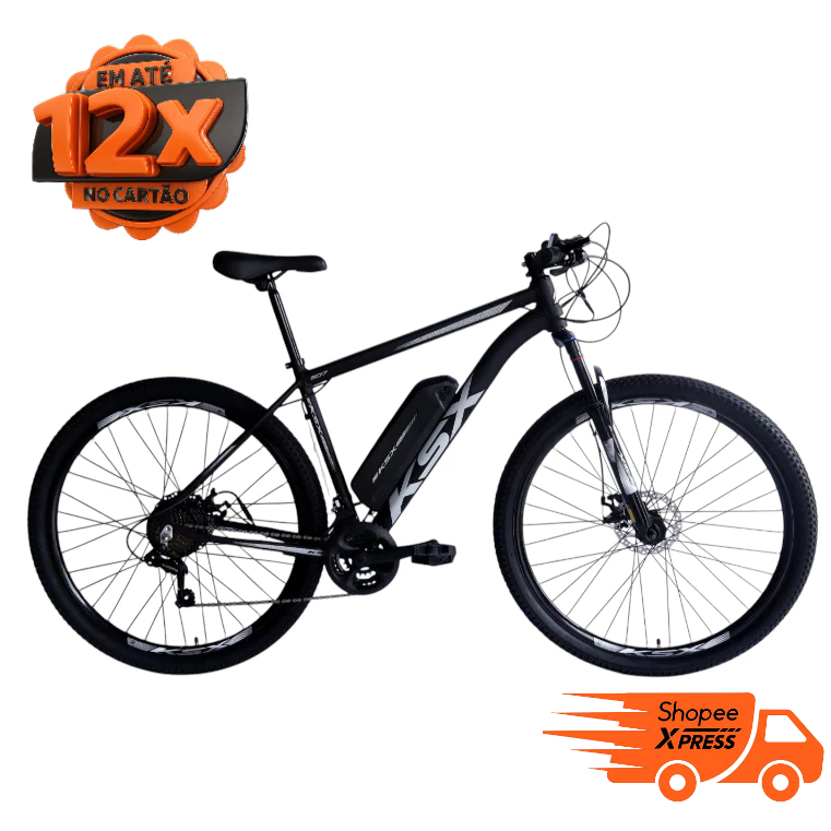 BICICLETA KSX MOTOR ELÉTRICA 350W 21V SHIMANO C/ PEDAL ASSISTIDO ARO 29 QUADRO ALUMÍNIO