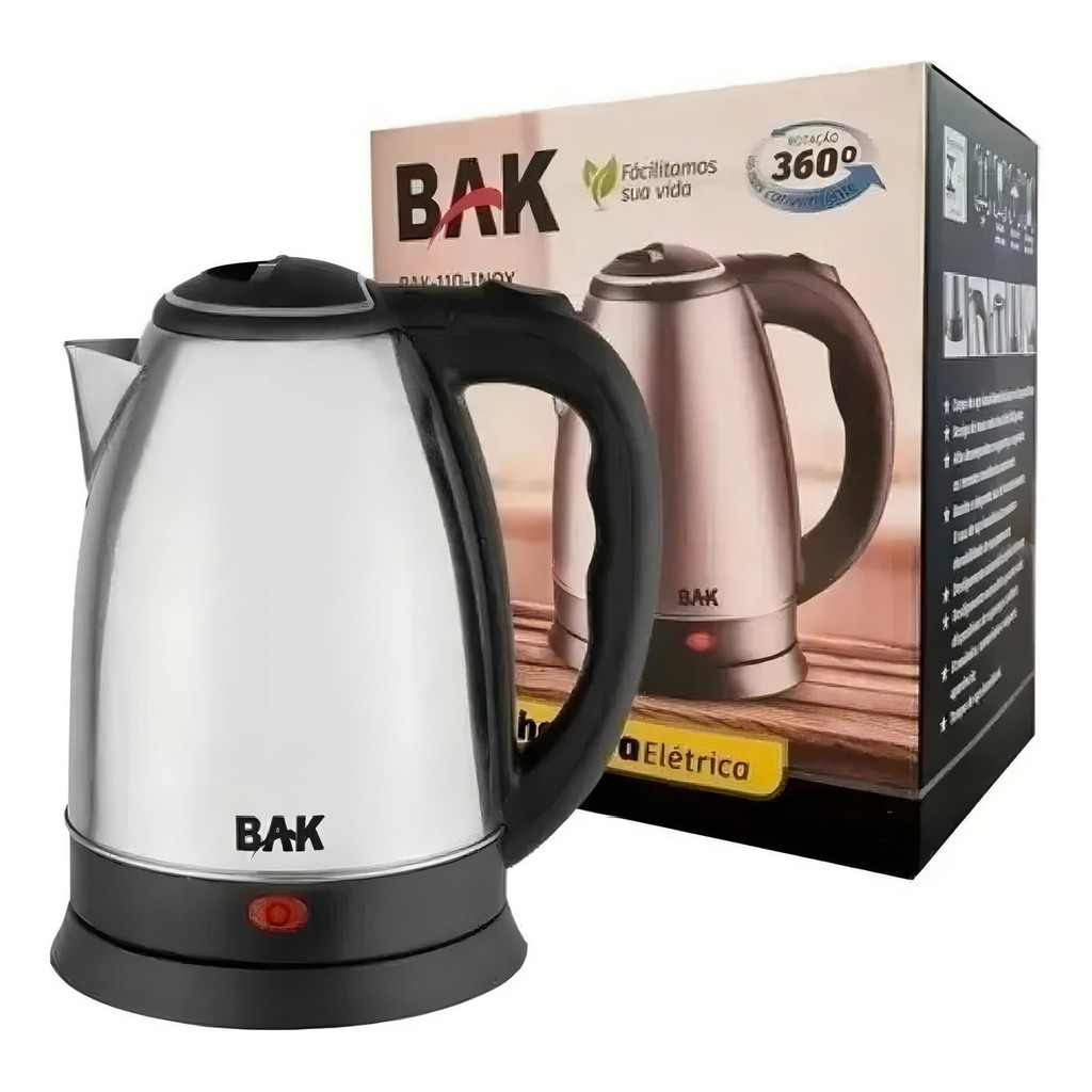 Chaleira Elétrica Inox 1,8 Litros Bak 1500w Bak Cor Prateada/Inox-220V