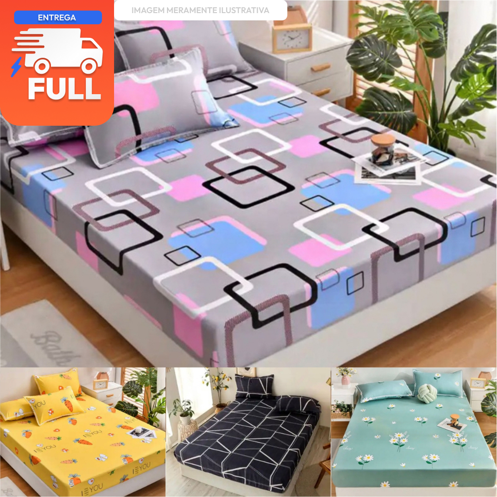 Lençol Estampado Com Elástico Linha Premium  Solteiro 2pçs Casal Padrão 3pçs Queen 3pçs