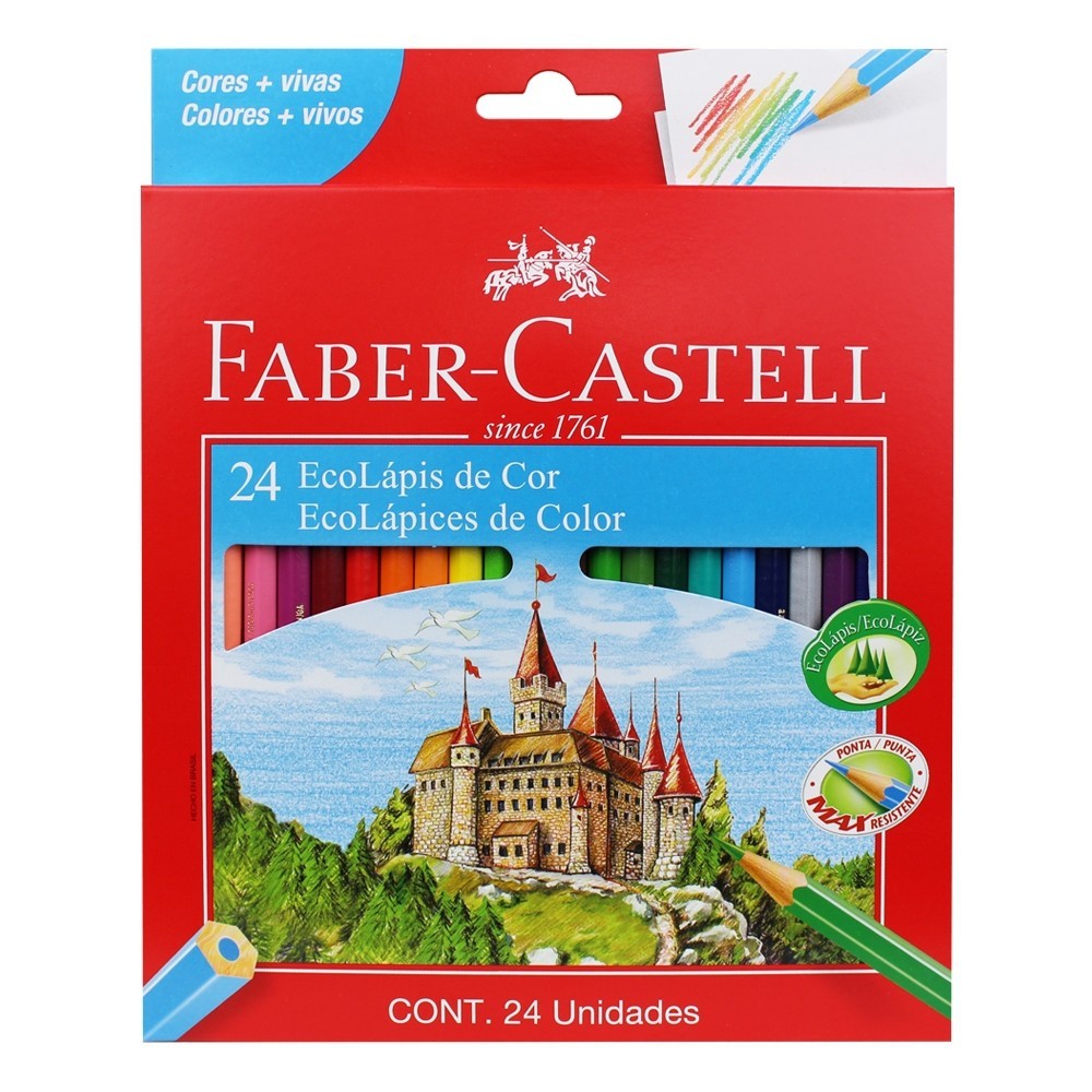 Lápis de Cor Faber-Castell 24 Cores Escolar Desenho Pintura Sextavado Original