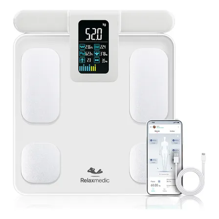 Balança Bioimpedância Corporal Digital Profissional 8 Eletrodos Bodyscan Pro - Relaxmedic Cor Branca Branco