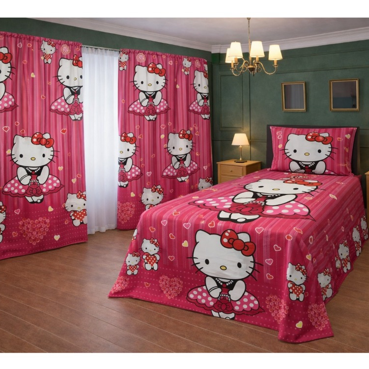 Kit Lençol Solteiro 4 Peças com Cortinas Estampadas toque de Algodão Aveludado + 2 Porta Travesseiros  *Super Oferta