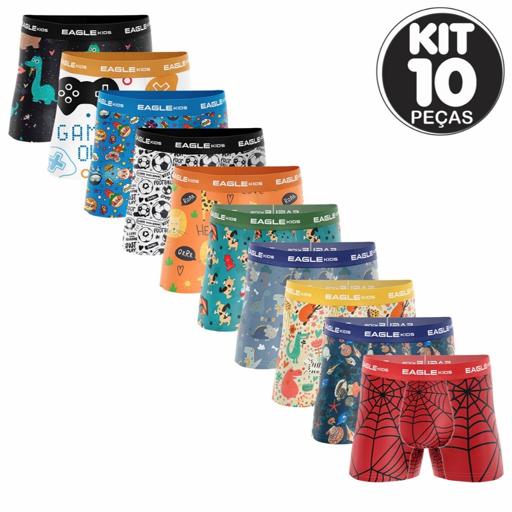 KIT C/ 10 CUECAS BOX BOXERS INFANTIL