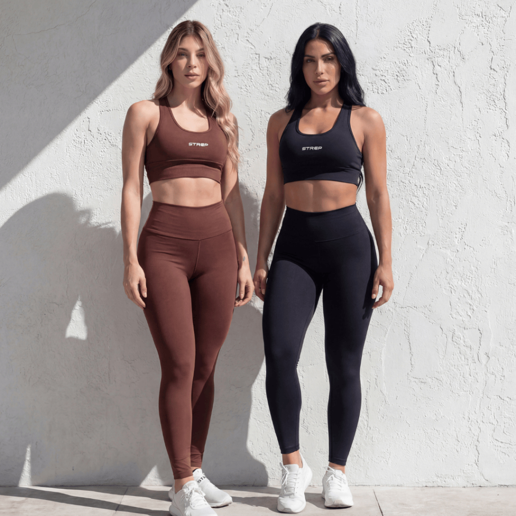 Conjuntos Fitness Feminino Strep Top + Calça Legging Cintura Alta Suplex Academia & Treino