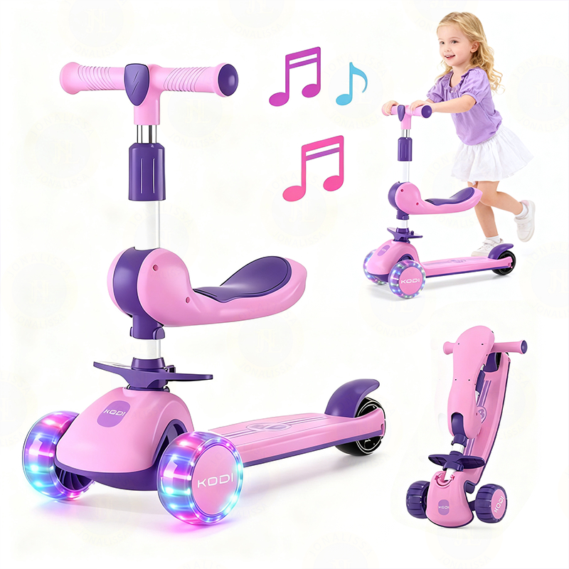 Patinete Infantil com Led Som Musical Dobravel e Guidão Ajustável até 60Kg Menino Menina P15