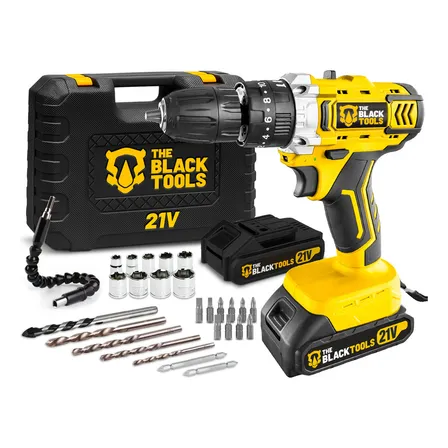 Furadeira E Parafusadeira De Impacto 2 Baterias 2000mah 21v 3/8 Tb-21pkx The Black Tools Com Maleta E Acessorios Amarelo/preto 127/220v 60hz