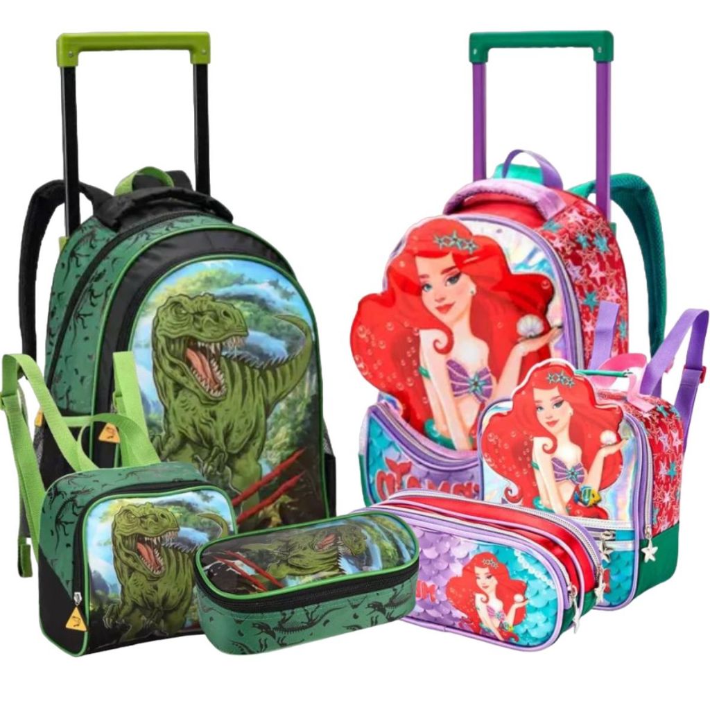 Kit Mochila Escolar Infantil 2 em 1 Carrinho Removível Menino Menina Resistente Volta As Aulas