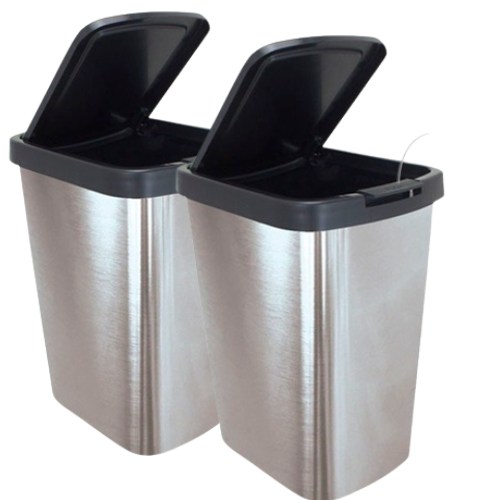 Kit com até 2 Lixeiras Cesto 09 Litros | Design Inox Com Tampa Click Label | Lixeira Escritório Lixeira Banheiro