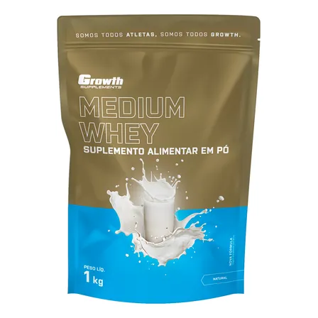 Whey Protein Medium 1kg Growth Supplementos - Natural