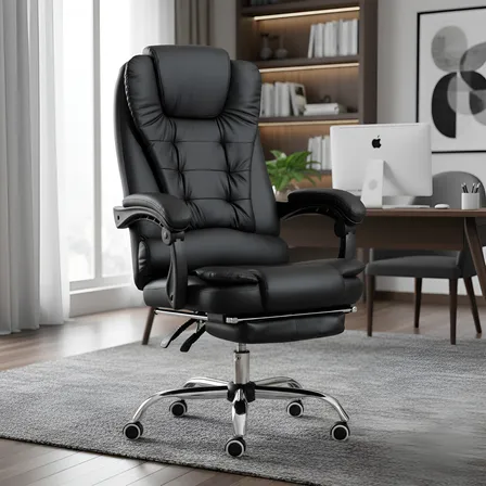 Cadeira De Escritorio Presidente Ajustável Preto Couro Sintético