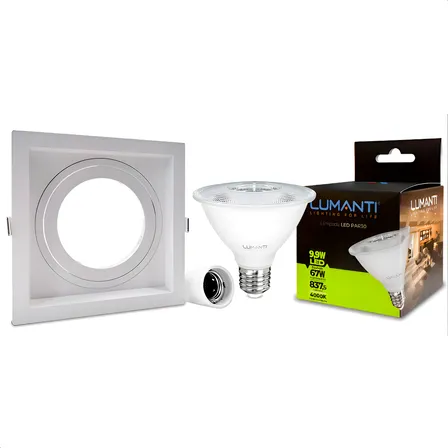 Kit 10 Spot Embutir Recuado Quadrado E27 + Lâmpada Led Par30