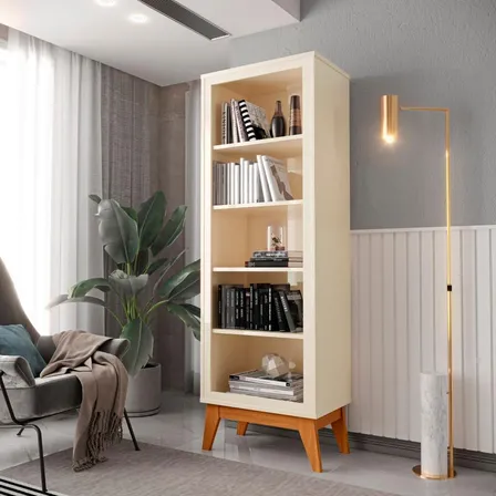 Estante Livreiro Retrô Alta Com 5 Prateleiras 173 Cm Eiffel - Off White E Cedro